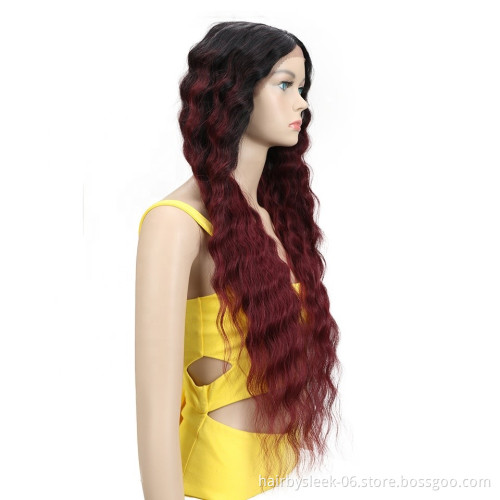 25~30 inches Red brown middle part Long Wavy natural hair U shape lace frontal wig Water Wave Lace Front Wig Synthetic hair Wigs